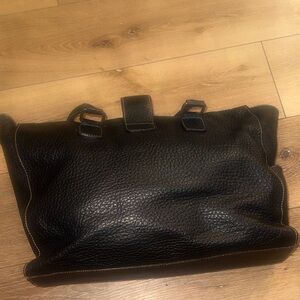 Cristian Italian Large Black Leather Double Handle Brief Travel Tote Work Bag.